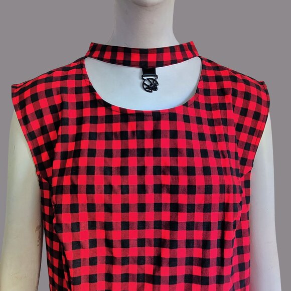 Royal Monk Rockabilly Goth Choker Neck w Spider Red Black Check Stretch Dress - Picture 4 of 11